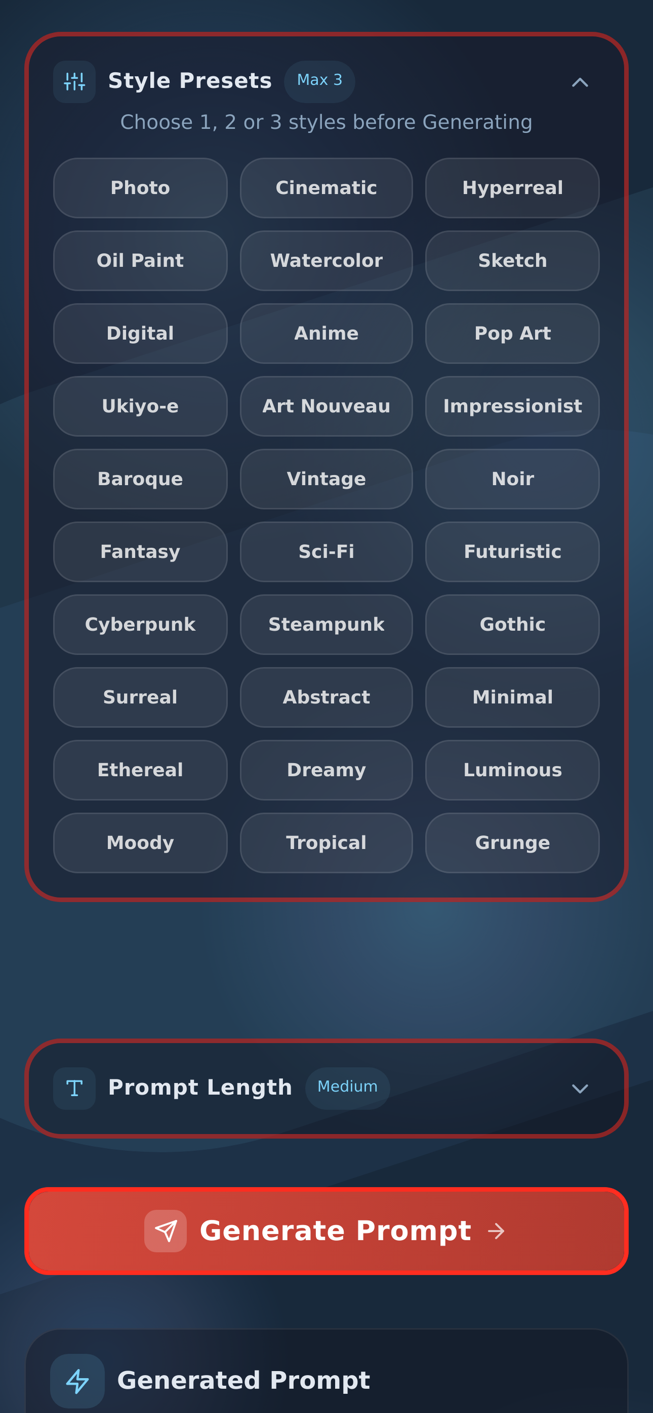 Selecting and mixing style presets