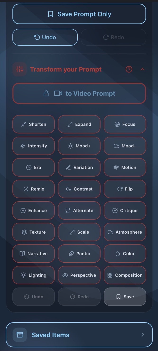 Transform actions for prompt refinement