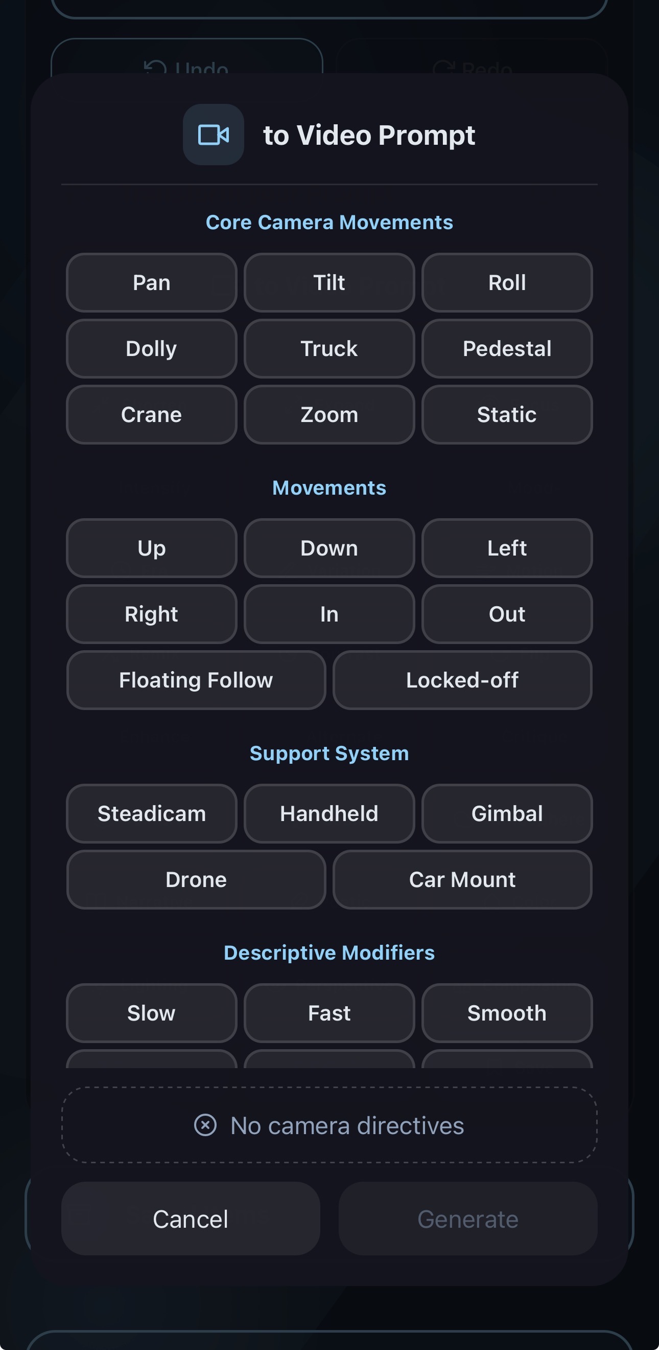 Camera movement options
